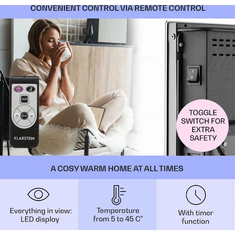 Klarstein Bornholm Convection Heater 2000W LED Display 2 Heating Levels Black 5 Klarstein Bornholm Convection Heater 2000W LED Display 2 Heating Levels Black - Image 3