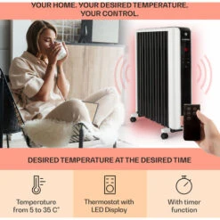 Klarstein Thermaxx 2500 Oil Radiator 2500W 5-35 ° C 24h Timer White / Black -Home Appliance Store 22969685 3