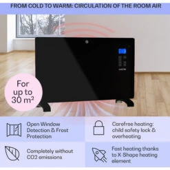 Klarstein Norderney Convection Heater Thermostat Timer 2000W 30m² Black -Home Appliance Store 22969694 4