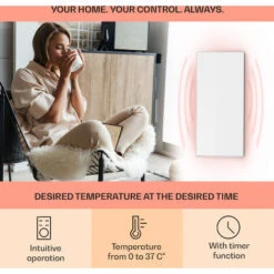 Klarstein Wonderwall 72 Infrared Heater 60x120cm 720W Weekly Timer IP24 White -Home Appliance Store 22969707 3