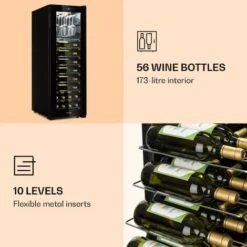 Klarstein Bellevin 62 Wine Cooler 56 Bottles 5-20 ° C Energy Class A Black -Home Appliance Store 22969765 4
