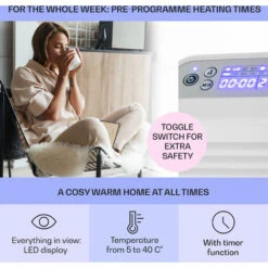 Klarstein Hot Spot Slimcurve Heater 80x40cm 40m² 2000W 5-40 ° C LED IP24 White -Home Appliance Store 22969830 3