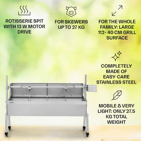 Klarstein Sauenland Pro Suckling Pig Spit 13W 4 Wheels Stainless Steel 4 Klarstein Sauenland Pro Suckling Pig Spit 13W 4 Wheels Stainless Steel - Image 2
