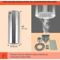 Klarstein Beretta Island Cooker Extractor Hood Ø35cm Exhaust / Circulating Air 650m³ / H LED Stainless Steel 11 Klarstein Beretta Island Cooker Extractor Hood Ø35cm Exhaust / Circulating Air 650m³ / H LED Stainless Steel -Home Appliance Store 22970406 5