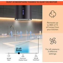 Klarstein Klarstein Beretta Island Cooker Extractor Hood Ø35cm Exhaust / Circulating Air 650m³ / H LED Black -Home Appliance Store 22970410 3