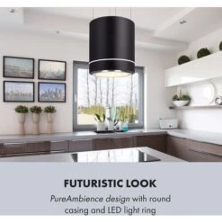 Klarstein Tron Ambience Island Cooker Extractor Hood Ø38cm Recirculation 540m³ / H LED Black -Home Appliance Store 22970601 4