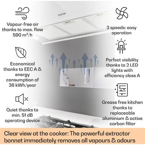 Klarstein Kronleuchter XL Kitchen Island Extractor Hood 90cm Recirculation 590m³/h LED Touchscreen White 4 Klarstein Kronleuchter XL Kitchen Island Extractor Hood 90cm Recirculation 590m³/h LED Touchscreen White - Image 2