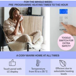 Klarstein Norderney Convection Heater Thermostat Timer 1000W 20m² White -Home Appliance Store 23357132 3