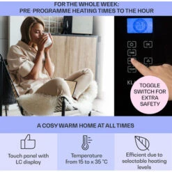 Klarstein Norderney Convection Heater Thermostat Timer 1000W 20m² Black -Home Appliance Store 23507090 3
