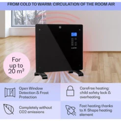 Klarstein Norderney Convection Heater Thermostat Timer 1000W 20m² Black -Home Appliance Store 23507090 4