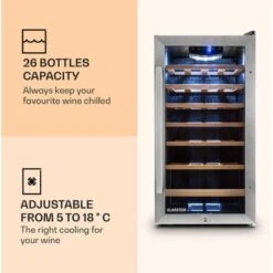 Klarstein Vinamour 26 Uno Wine Refrigerator 26 Bottles 88 Litres Stainless Steel LED -Home Appliance Store 33503294 3