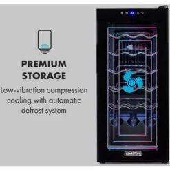 Klarstein Shiraz 18 Slim Uno Wine Refrigerator 50l 18Fl Touch Control Panel 5-18°C -Home Appliance Store 33503467 5