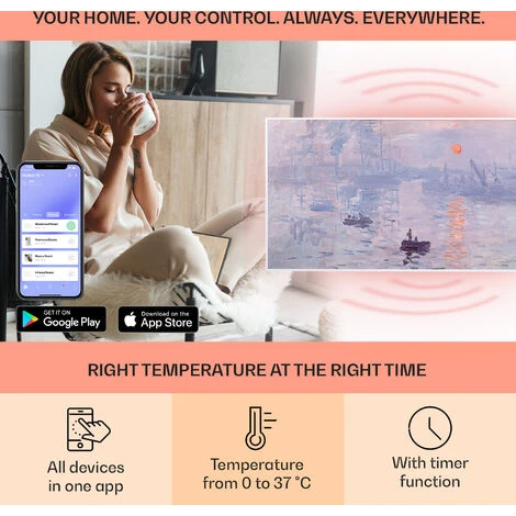 Klarstein Wonderwall Air Art Smart Infrared Heater 120x60cm 700W App Sunrise 5 Klarstein Wonderwall Air Art Smart Infrared Heater 120x60cm 700W App Sunrise - Image 3