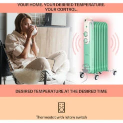 Klarstein Thermaxx Retroheat Oil Radiator 2000W Floor Rollers Green -Home Appliance Store 33503544 3