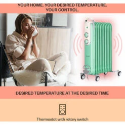 Klarstein Thermaxx Retroheat Oil Radiator 2500W Floor Rollers Green -Home Appliance Store 33503546 3