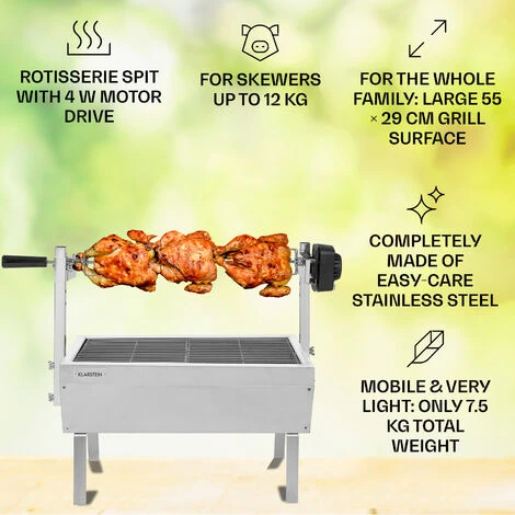 Klarstein Sauenland Mini, Rotisserie Grill, Rotary Spit, 4W, 12kg Max., Stainless Steel 4 Klarstein Sauenland Mini, Rotisserie Grill, Rotary Spit, 4W, 12kg Max., Stainless Steel - Image 2