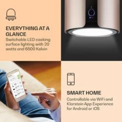 Klarstein Skyfall Smart, Island Extractor Hood, Ø45cm, Circulating Air, 402m³ / H, LED, Stainless Steel, Gold 9 Klarstein Skyfall Smart, Island Extractor Hood, Ø45cm, Circulating Air, 402m³ / H, LED, Stainless Steel, Gold -Home Appliance Store 33504293 3