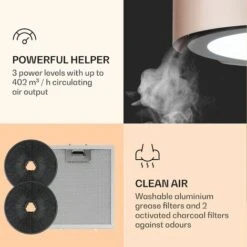 Klarstein Skyfall Smart, Island Extractor Hood, Ø45cm, Circulating Air, 402m³ / H, LED, Stainless Steel, Gold 11 Klarstein Skyfall Smart, Island Extractor Hood, Ø45cm, Circulating Air, 402m³ / H, LED, Stainless Steel, Gold -Home Appliance Store 33504293 5