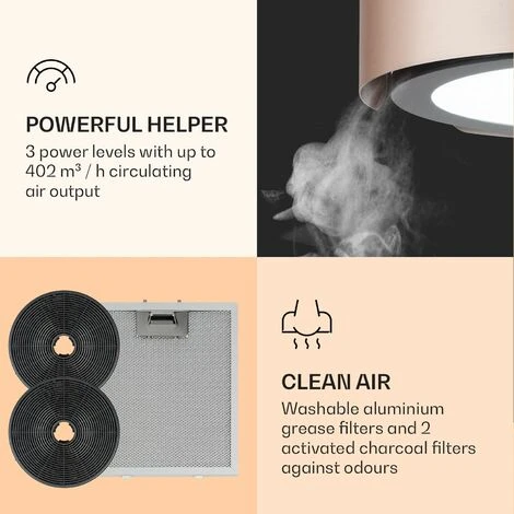 Klarstein Skyfall Smart, Island Extractor Hood, Ø45cm, Circulating Air, 402m³ / H, LED, Stainless Steel, Gold 7 Klarstein Skyfall Smart, Island Extractor Hood, Ø45cm, Circulating Air, 402m³ / H, LED, Stainless Steel, Gold - Image 5