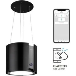 Klarstein Skyfall Smart, Island Extractor Hood, Ø45cm, Circulating Air, 402m³ / H, LED, Stainless Steel, Black