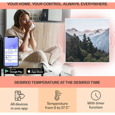 Klarstein Wonderwall Air Art Smart Infrared Heater 60x60cm 350W Mountains 5 Klarstein Wonderwall Air Art Smart Infrared Heater 60x60cm 350W Mountains - Image 3