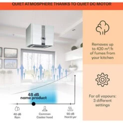 Klarstein Futurelight Smart Island Bonnet Recirculation 420m³/h LED Stainless Steel -Home Appliance Store 50828013 3