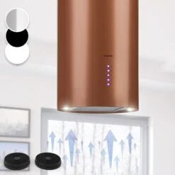 Klarstein Beretta, Island Extractor Hood, Ø 35 Cm, Exhaust / Circulating Air, 650m³ / H, LED, Copper