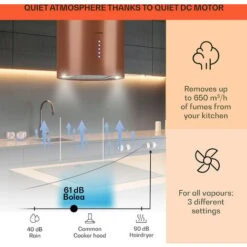 Klarstein Beretta, Island Extractor Hood, Ø 35 Cm, Exhaust / Circulating Air, 650m³ / H, LED, Copper -Home Appliance Store 56581942 3