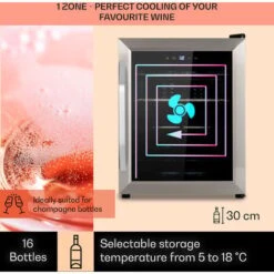 Klarstein Vinamour 16 Uno Wine Fridge 16 Bottles/42 Litres 5-18°C 41dB Glass -Home Appliance Store 83740595 3