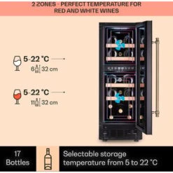 Klarstein Vinovilla 17 Built-In Duo Vilhelmine Edition Wine Fridge 17 Bottles 3-Colour Glass Door -Home Appliance Store 87106525 3