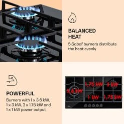 Klarstein Ignito Chef Edition 5 Zones Gas Hob 5 Burners Sabaf Burners Glass Ceramic -Home Appliance Store 88778463 3