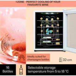 Klarstein Shiraz 16 Quartz Wine Fridge 42l Touch Control Panel 160 W 5-18 °C -Home Appliance Store 92512589 3