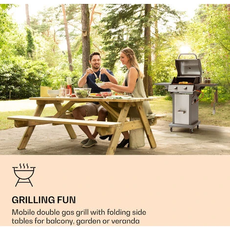 Klarstein Lucifer 2 Gas Grill 2 X 3.6 KW Burners 45x45cm Barbecue Stainless Steel Mobile 4 Klarstein Lucifer 2 Gas Grill 2 X 3.6 KW Burners 45x45cm Barbecue Stainless Steel Mobile - Image 2