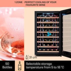 Klarstein Barossa 50 Uno Wine Refrigerator 1 Zone 120 Litres / 50 Bottles Touch Display -Home Appliance Store 96685167 3