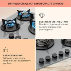 Klarstein Firetale Gas Hob 5-Burner 70 Cm Aluminium Burner Natural Gas/Propane Incl. Hose And Pressure Reducer -Home Appliance Store 97224510 4